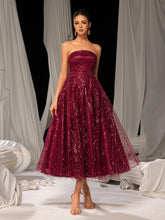 Midi Elegant Sparkle Strapless Party Dress – Luxurious Evening Wear for Formal Dinners, Wedding Receptions & Gala Events, XS-XL